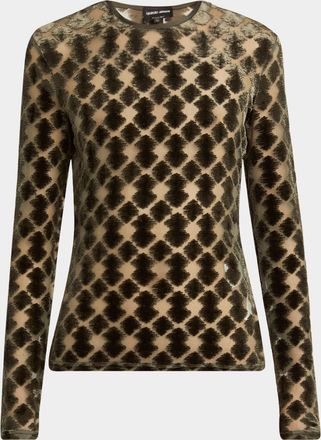 Giorgio Armani Velvet Jersey Jacquard Long-Sleeve Top