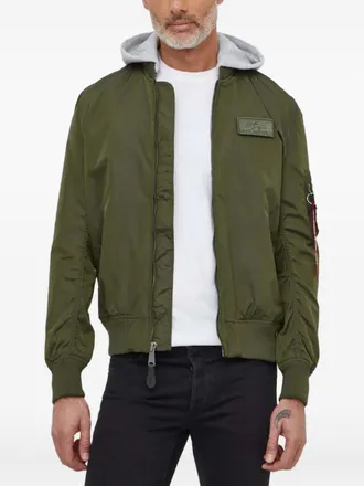 Alpha Industries MA-1 TT hooded bomber jacket - men - Nylon/Nylon/Cotton/Polyester - L - Green