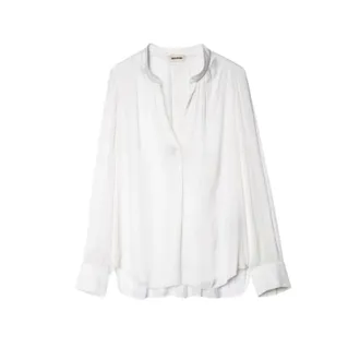 Zadig&Voltaire Satin Tunic Blouse with Mandarin Collar - female - Zadig & Voltaire - Blouses - White - XS - Blouses & Shirts