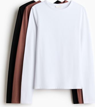 H&M 3er-Pack Jerseyshirts - Mattrosa/Schwarz/Weiss