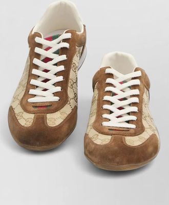 Gucci shift sneakers monogram fabric suede leather