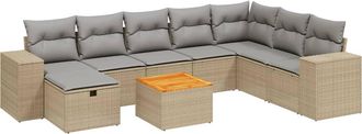vidaXL Juego De Sof&aacute;s Jard&iacute;n Con Cojines Beige Mezcla 9 Pzas Rat&aacute;n Pe Vidaxl