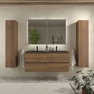 Cygnus Bath Mueble De Ba&ntilde;o Bequia 120cm Nogal Lavabo Negro Porcelana