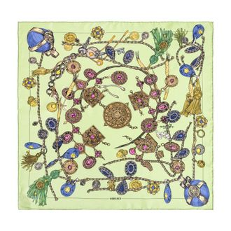 Versace Silky Scarves, unisex, Green, Size: ONE SIZE Silk Scarf with Broken Jewels Print