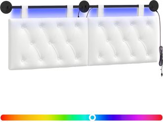 vidaXL Cabecero Colgante Con Luz Led Blanco Tela Vidaxl