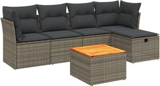 vidaXL Set De Muebles De Jard&iacute;n 6 Pzas Y Cojines Rat&aacute;n Sint&eacute;tico Gris Vidaxl