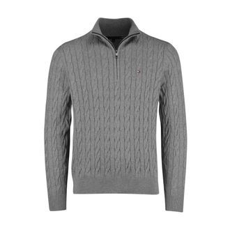 Tommy Hilfiger Truien & Vesten, Heren, Grijs, XL, Katoen, Cable Knit Half-Zip Sweater