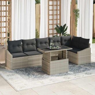vidaXL Conjunto De Sof&aacute; De Jard&iacute;n 7 Pcs Beige, Negro 100 X 55 X 73 Cm Vidaxl