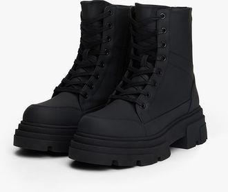 Tommy Hilfiger Womens Water-Repellent Lace-Up Biker Boot - Black - US 6 / EU 36