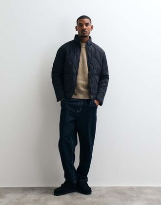 Jack & Jones giacca trapuntata con doppia zip in blu navy scuro