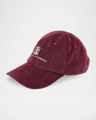 Brunello Cucinelli Men & apos;s Logo Crest Corduroy Baseball Cap