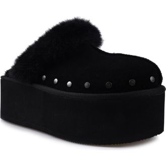 Candie's Sutton Faux Fur Platform Clog in Black Suede at Nordstrom, Size 10