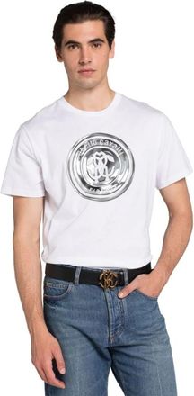 Roberto Cavalli Optic White Mirror Snake And Logo Print Cotton T-shirt, Size X-Small
