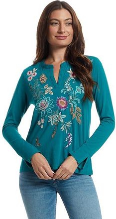 Johnny Was Split Jersey T-Shirts - Edwin Womens Clothing Deep Lake : MD, Cotton