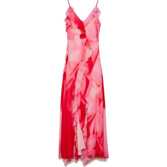 Mango Ruffle Chiffon Maxi Dress in Pink at Nordstrom Rack, Size 4