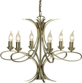 Loops Eaves Hanging Ceiling Pendant Chandelier 6 Lamp Brushed Brass Curved Arm Light