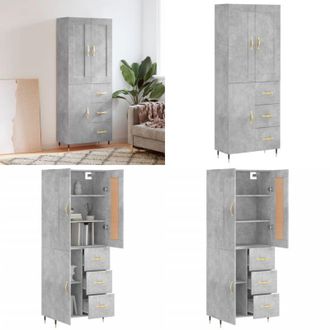 vidaXL Credenza Grigio Cemento 69,5x34x180 cm in Legno Multistrato - Credenza grigio cemento - Credenza moderna