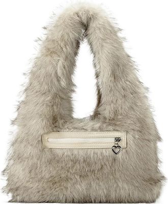 Generic Womens Plush Bags Fluffy Women Shoulder Bags Plush Lady Handbags Small Tote Trend Underarm Bag Warm Winter Purses(Beige)