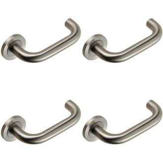 Loops 4x PAIR Round Bar Safety Handle Concealed Fix Round Rose Satin Stainless Steel in Metallics