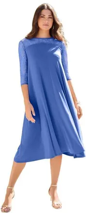 Roaman's Plus Size 3/4 Sleeve Allover Lace Swing Dress in True Blue at Nordstrom, Size 32