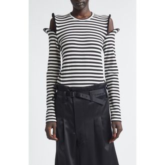 Junya Watanabe Wired Cutout Stripe Cotton Jersey T-Shirt in Black/White at Nordstrom, Size Medium