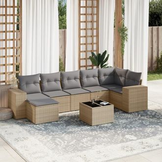 vidaXL Vidaxl - Juego De Sof&aacute;s De Jard&iacute;n Con Cojines Beige 8 Pzas Rat&aacute;n Pe