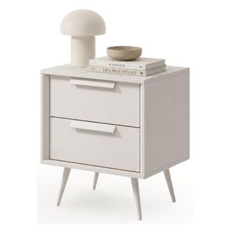 Dmora Mesa De Noche Garo, 2 Cajones, Un Estante, Apertura Deslizante, 52x40x57h Cm Blanco Cashmere