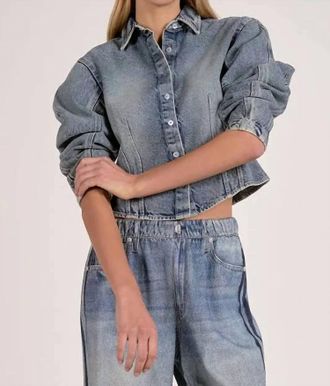 Elan Barrel Sleeve Top In Denim