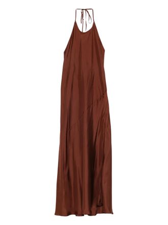 St.Agni halterneck twill maxi dress - Brown
