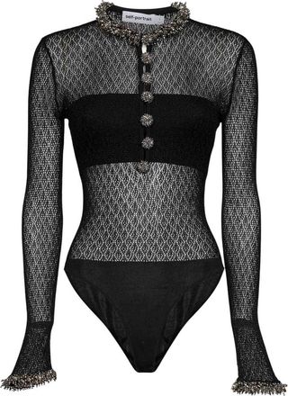 Self Portrait Geborduurde trui met ronde hals - Dames - Bodies - Zwart - L - Tops