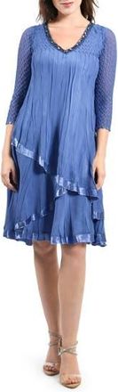 Komarov Layered Chiffon Dress in Fregatta Blue at Nordstrom Rack, Size Small