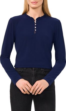 CeCe by Cynthia Steffe Ruffle Trim Knit Henley in Classic Navy at Nordstrom, Size X-Small