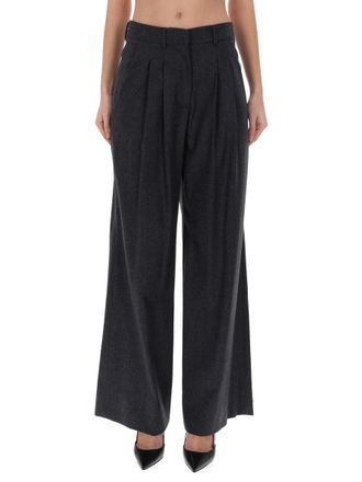 Pantaloni Torino Grey Virgin Wool-Blend Wide-Leg Pants