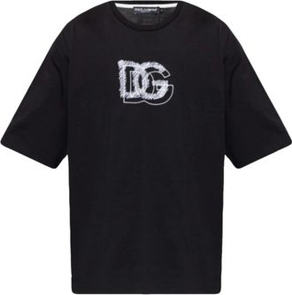 Dolce & Gabbana Tops, Heren, Zwart, S, Katoen, Zwart Katoenen T-shirt met Logo Borduurwerk