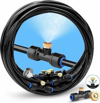 OEM Sistema De Nebulizaci&oacute;n Exterior De 8 M Con 7 Boquillas - Tubo De Poliuretano Resistente A Los Rayos Uv - Adaptador De Lat&oacute;n Para Una Conexi&oacute;n Durader