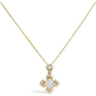House of Brilliance 10K Yellow Gold 3/8 Cttw Princess Diamond Geometric Pendant Necklace at Nordstrom