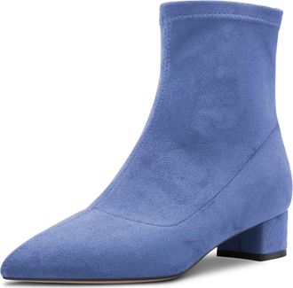 Castamere Women Chunky Block Low Heel Close Pointed Toe Ankle Boots Short Bootie Slip-on Zipper 3.5 CM Heels Classic Cute Shoes Blue 5.5 UK