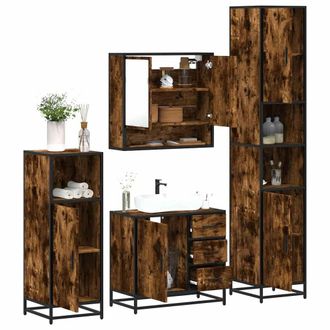 Berkfield Home 4&not;Piece Bathroom Furniture Set&not;Smoked Oak Engineered Wood in Brown