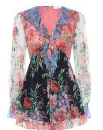 Zimmermann Floral Pleated Long-Sleeve Silk Jumpsuit Size S