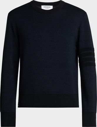 Thom Browne Men & apos;s Ottoman Stitch 4-Bar Stripe Wool-Linen-Cotton Crewneck Sweater