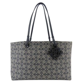 Loewe Gray Navy Canvas Leather Tote Bag (Pre-Owned)