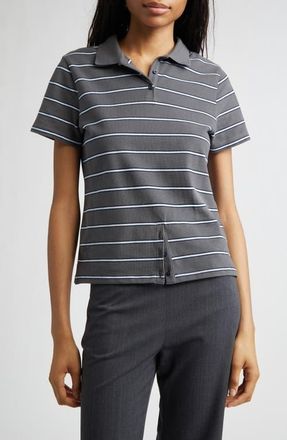 Paloma Wool Julieta Stripe Cotton Piqu&eacute; Polo in Grey at Nordstrom, Size X-Small