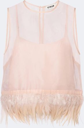 Staud Avi feather-trimmed silk top