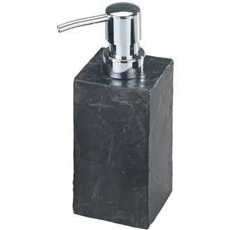 WENKO Dispenser sapone Slate Rock - finitura effetto ardesia Capacit&agrave;: 0.25 l, Poliresina, 8.2 x 17 x 5.9 cm, Grigio antracite