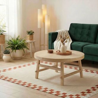 Furniturebox Rockies Round White Oak Wood Coffee Table in Light Brown