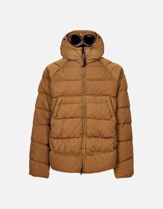 C.P. Company Mens Eco-Chrome R Hooded Down Goggle Jacket - Bronze Brown - Size: 38/Regular