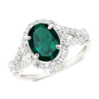 MAX + STONE Solid 10k Yellow or White Gold Oval Cut Gemstone Halo Birthstone Ring