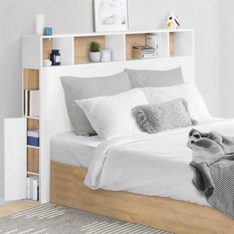 IDMarket Cabecero Cleo 145 Cm Con Armarios En Blanco Y Haya