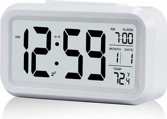 OEM Reloj Despertador Digital Silencioso A Pilas Para Ni&ntilde;os Y Adultos, Pantalla Led Grande, Indicador De Temperatura, Calendario (blanco)