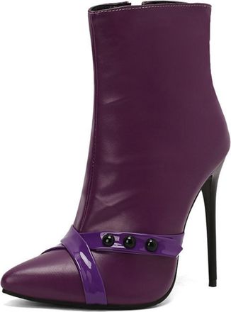 Generic Ladies Fashion Stiletto Heel Ankle Boots - Pointed Toe with Side Zipper, Versatile for Formal Occasions and Parties,Purple,1.5 UK